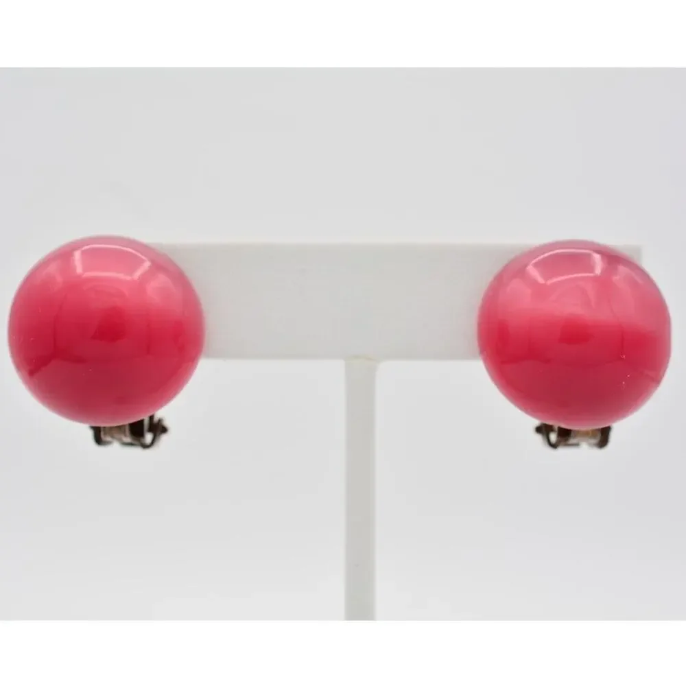 Vintage Clip On Earrings Lucite Multi-Dimension Pink Puffy Chunky Round 1980s 9L